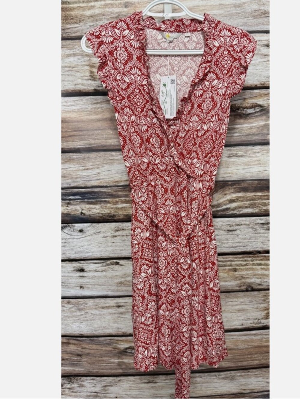 Boden Womens Size US 4 Long Red White Tie Wrap Top Dress New